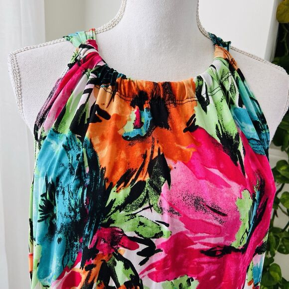 MSK Bright Colorful Artsy Ruffly Tiered Fun Sun Dress - Size Large - Picture 2 of 7